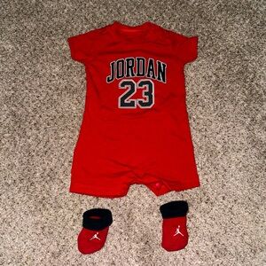 Jordan Baby Boy Romper with Booties - 0-6 Months, Red Jordan 23 Logo Set